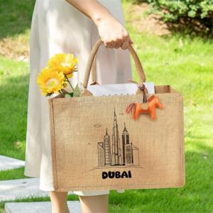 Pack of 2 Jute Tote Bag for Men and Women Eco-Friendly Reusable Tote Bag with Dubai Design - Perfect for Shopping, Groceries, and Everyday Use Double-Sided Printed Canvas Tote Bag - Image 4