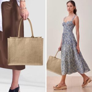 Ayieyill Jute Tote Bags, Burlap Bags with Laminated Interior and Soft Handles, Reusable Shopping Bags Grocery Bag - Image 4